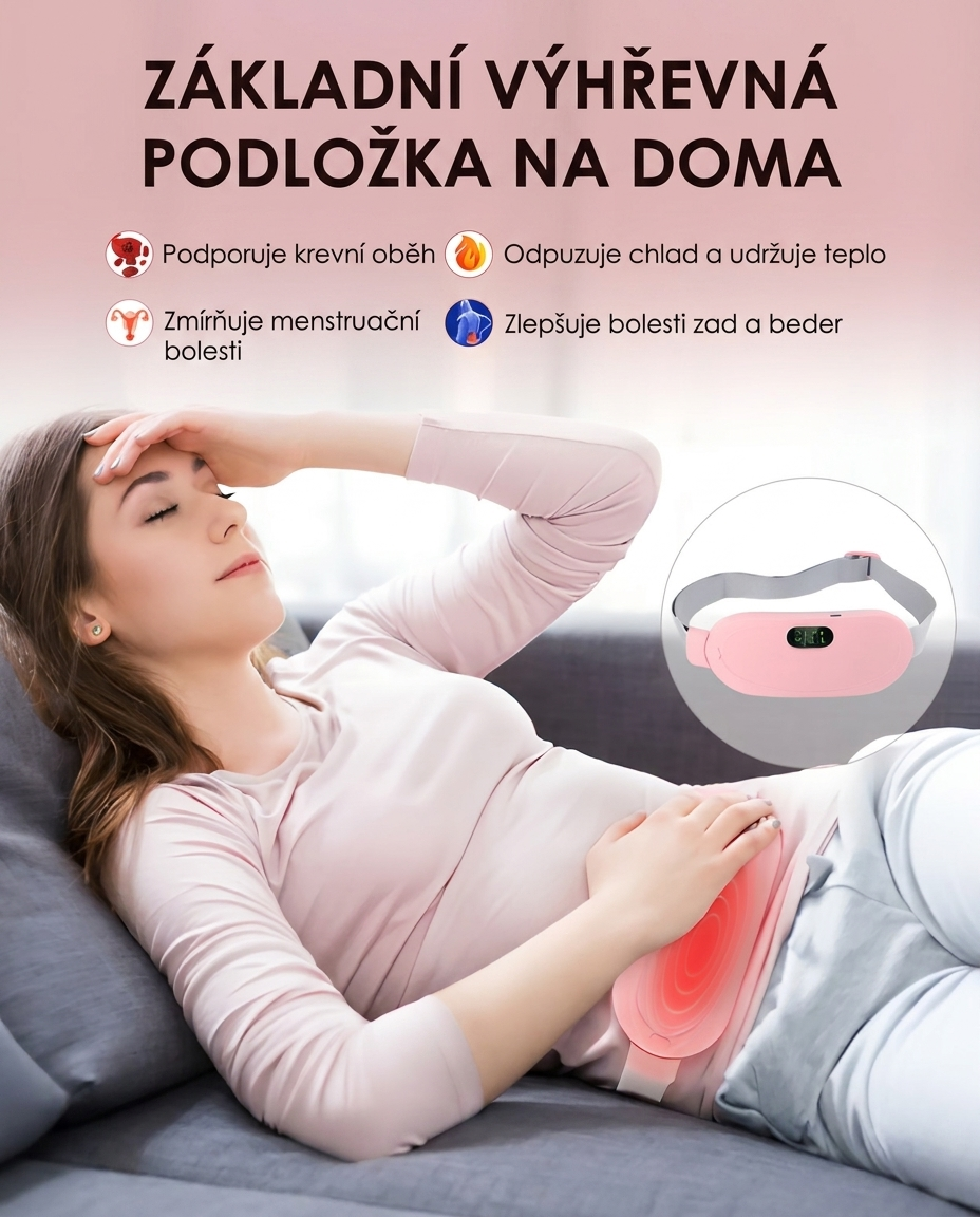 Menstruační hřejivý pás 2v1 (teplo + masáž)