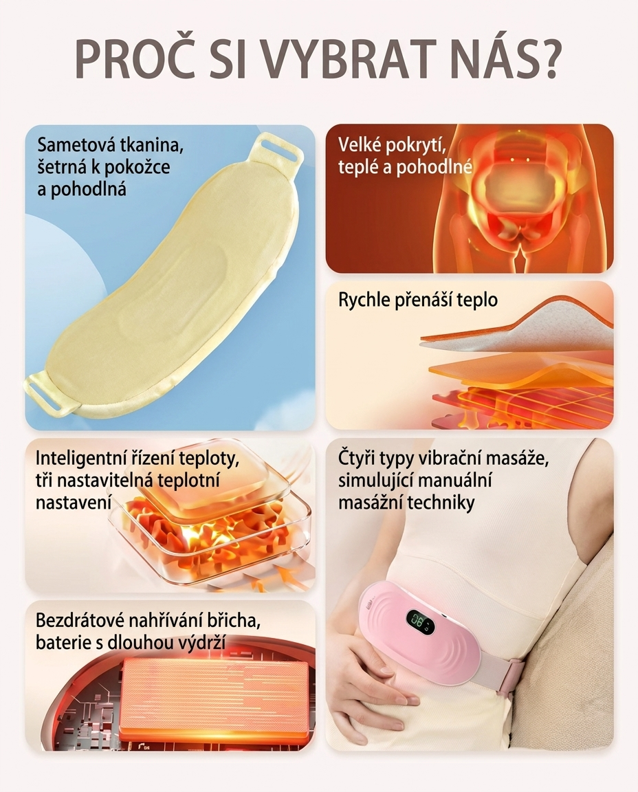 Menstruační hřejivý pás 2v1 (teplo + masáž)